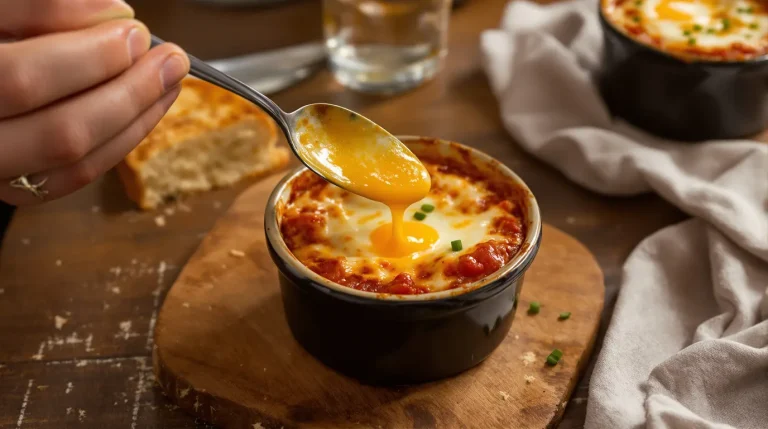 Quand je n’ai envie de rien préparer, je fais ces œufs cocotte à la tomate et au fromage en 12 min
