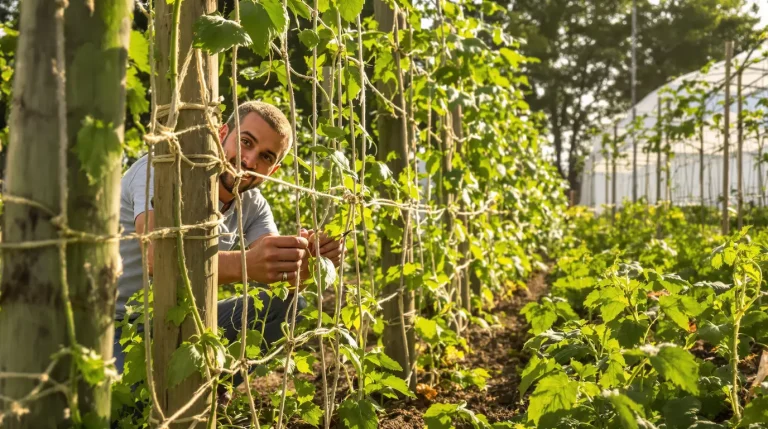 Tomates : la méthode Florida Weave remplace 10 tuteurs en bambou par 2 piquets et une ficelle Tomates : la méthode Florida Weave remplace 10 tuteurs en bambou par 2 piquets et une ficelle