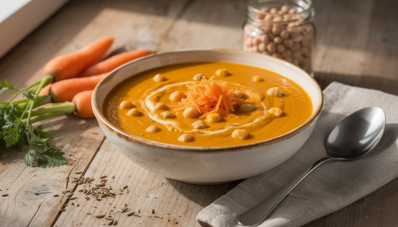 Soupe pois chiche carotte cumin : recette facile et savoureuse découvrez une recette facile et savoureuse de soupe pois chiche, carotte et cumin, idéale pour un repas réconfortant et plein de saveurs.